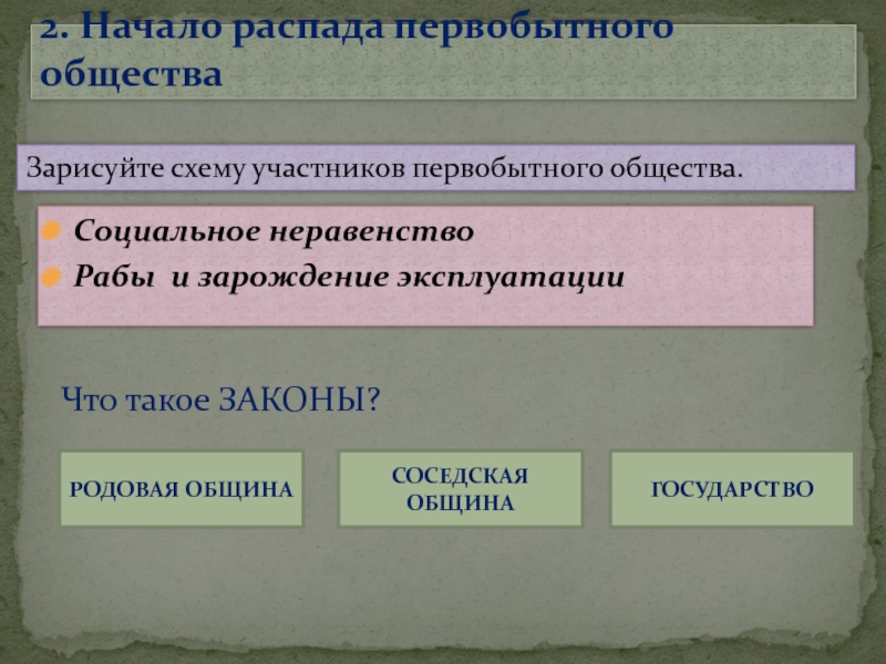 О начале распада первобытнообщинного строя свидетельствует