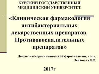 Клиническая фармакология антибактериальных лекарственных препаратов. Противовоспалительных препаратов