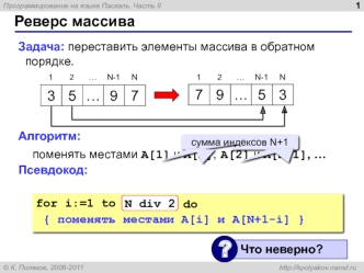 Реверс массива. Программирование на языке Паскаль. (Часть 2)