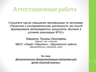 Аттестационная работа. Дополнительная общеразвивающая программа для детей Золотой ключик