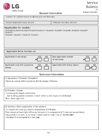 Service Bulletin. General information TV