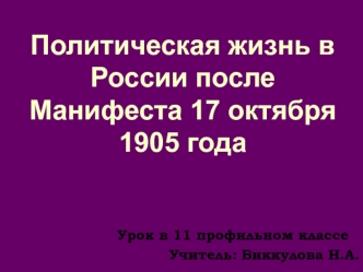 Политическая жизнь в России после Манифеста 17 октября 1905 года