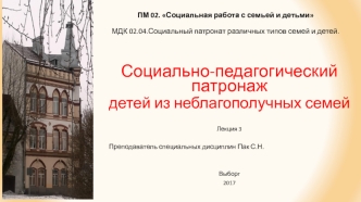 Социально-педагогический патронаж детей из неблагополучных семей