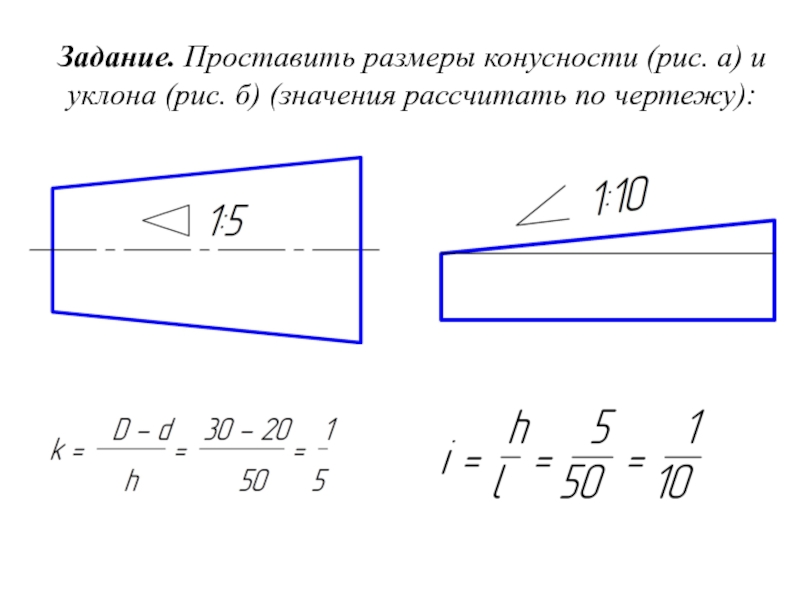 Малые конусности и уклоны на рабочем чертеже детали допускается изображать