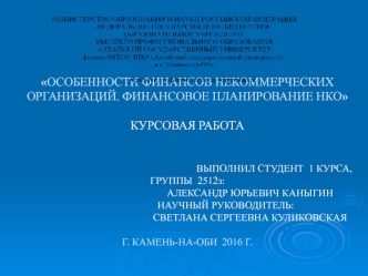 Особенности финансов некоммерческих организаций. Финансовое планирование НКО