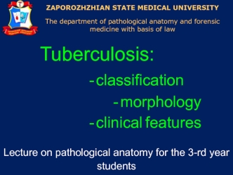 Tuberculosis: classification, morphology, clinical features