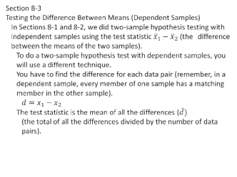 Independent samples using the test statistic