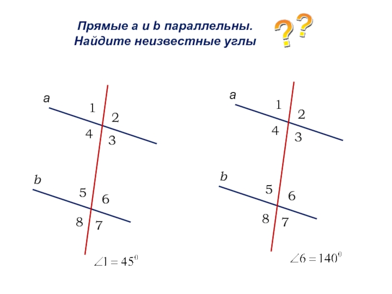 Прямая a параллельна b на каком рисунке верно подписаны углы