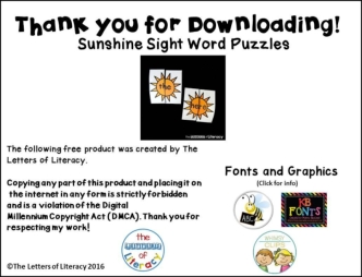 Sunshine Sight Word Puzzles