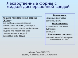 Лекарственные формы с жидкой дисперсионной средой