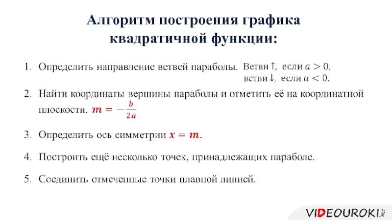 План построения графика квадратичной функции