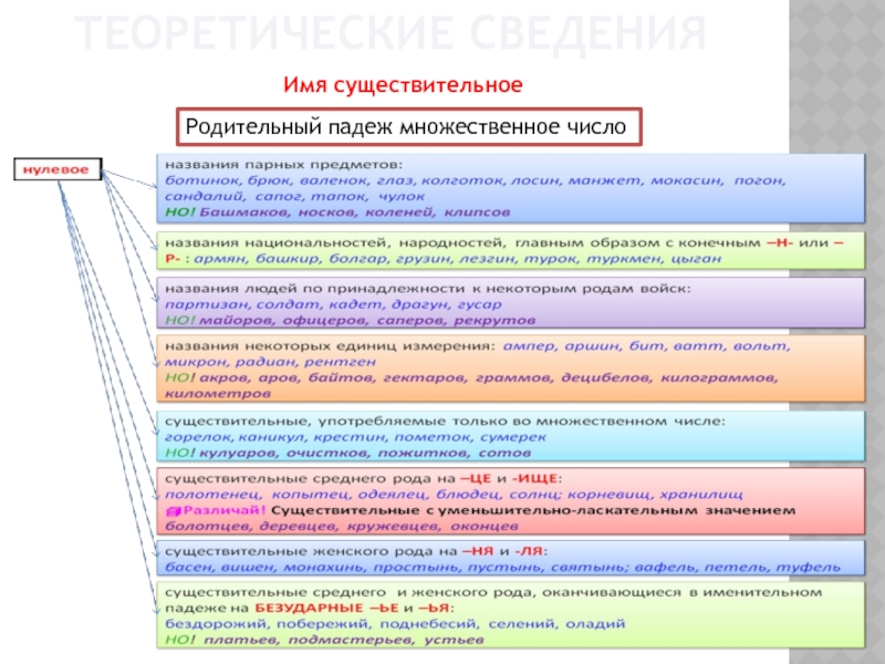 ТЕОРЕТИЧЕСКИЕ СВЕДЕНИЯ Имя существительное Родительный падеж множественное число