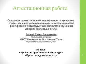 Аттестационная работа. Апробация практической части курса Проектная деятельность