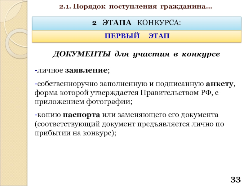 Документы на конкурс. При поступлении на гражданскую службу предъявляются документы:. Заполнено собственноручно это как.