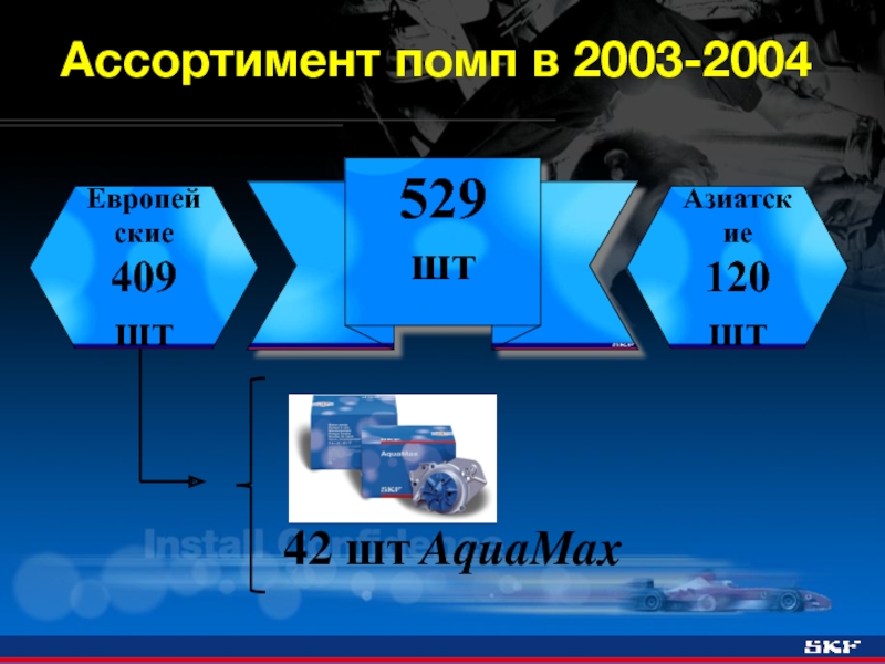 Ассортимент помп в 2003-2004529 штЕвропейские409 штАзиатские120 шт42 шт AquaMax