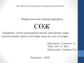 Сезім мүшелерінің жалпы мінездемесі және анализаторлар туралы ілім. Көру және иіс сезу ағзалары