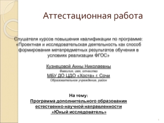 Аттестационная работа. Программа дополнительного образования Юный исследователь