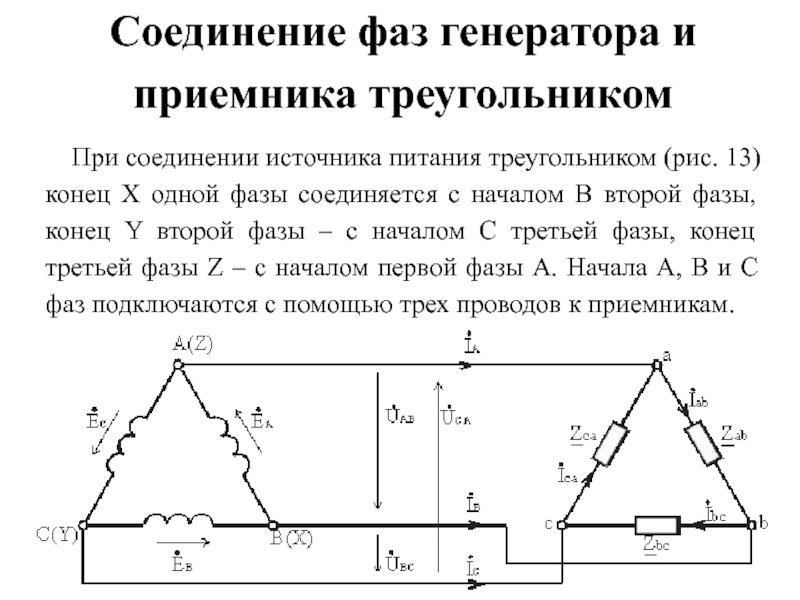 Соединение фаз источника. Схема трехфазной цепи при соединении приемников треугольником. Соединение обмоток генератора и фаз приемника звездой. Соединение фаз генератора треугольником. Схема соединения обмоток генератора звездой и треугольником.