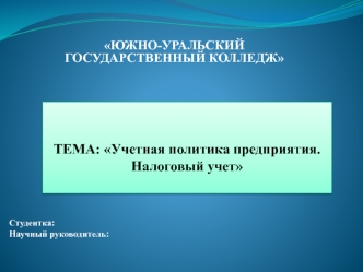 Учетная политика предприятия. Налоговый учет