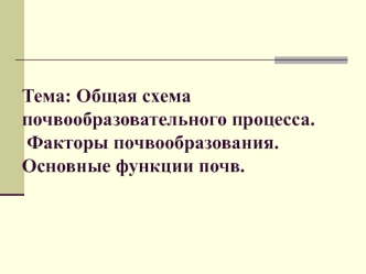 Схема почвообразовательного процесса. Факторы почвообразования. Основные функции почв