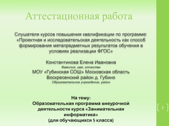 Аттестационная работа. Образовательная программа внеурочной деятельности курса Занимательная информатика. (5 класс)