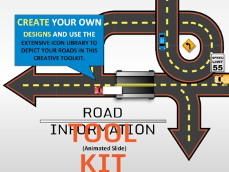 Create your own designs and use the extensive icon library to depict your roads in this creative toolkit