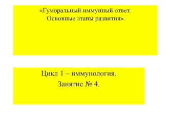 Гуморальный иммунный ответ. Основные этапы развития. Цикл 1 – иммунология