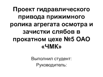 Проект гидравлического привода прижимного ролика агрегата осмотра и зачистки слябов в прокатном цехе №5 ОАО ЧМК