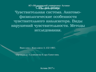 Чувствительная система. Анатомофизиологические особенности чувствительного анализатора. Виды нарушений чувствительности