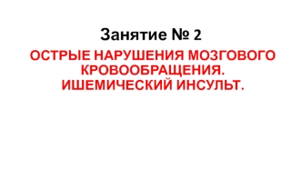 Острые нарушения мозгового кровообращения. Ишемический инсульт. (Занятие 2)