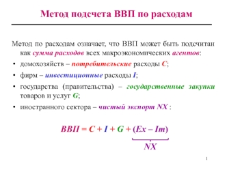 Метод подсчета ВВП по расходам. (Лекция 2)