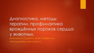 Диагностика, методы терапии, профилактика врождённых пороков сердца у животных