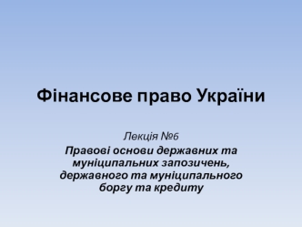 Правові основи державних та муніципальних запозичень, державного та муніципального боргу та кредиту