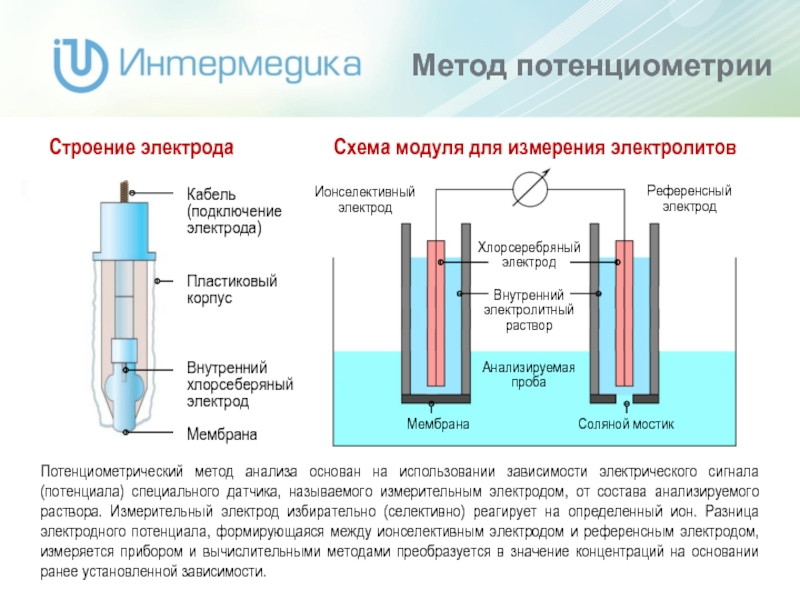 Схема потенциометрической установки для определения ионов натрия