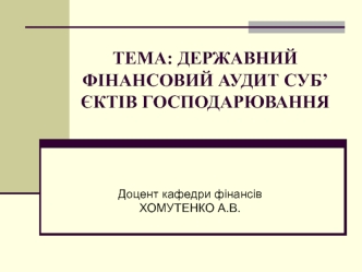 Державний фінансовий аудит суб’єктів господарювання