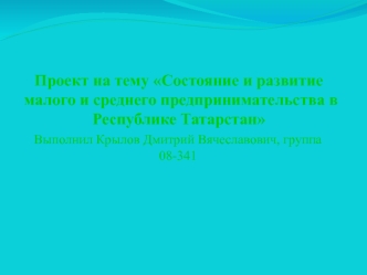 Состояние и развитие малого и среднего предпринимательства в Республике Татарстан