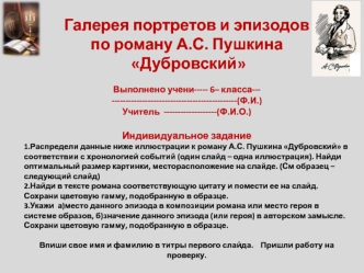 Галерея портретов и эпизодов по роману А.С. Пушкина Дубровский