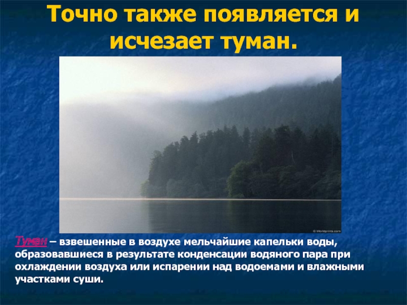 Конденсация пара при охлаждении. Взвешенные в воздухе мельчайшие капельки это. При скольки градусах исчезает туман.