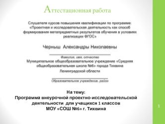 Аттестационная работа. Программа внеурочной проектно-исследовательской деятельности. (1 класс)