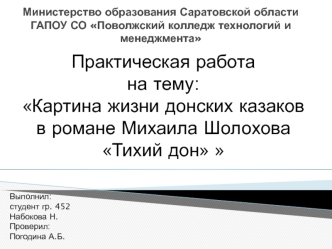 Картина жизни донских казаков в романе Михаила Шолохова Тихий дон