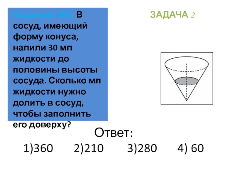 Объем жидкости в конусе