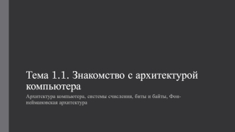 Архитектура компьютера, системы счисления, биты и байты, Фоннеймановская архитектура