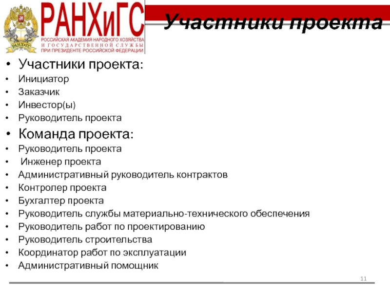 К какой из групп ролей участников проекта относятся роли заказчик руководитель проекта инициатор