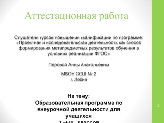 Аттестационная работа. Образовательная программа по внеурочной деятельности для учащихся вторых классов