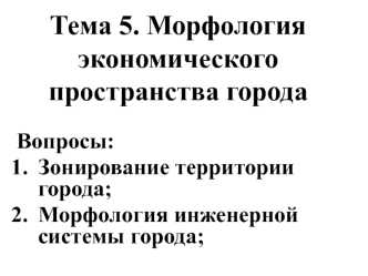 Морфология экономического пространства города