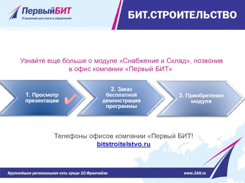 Узнайте еще больше о модуле «Снабжение и Склад», позвонив в офис компании