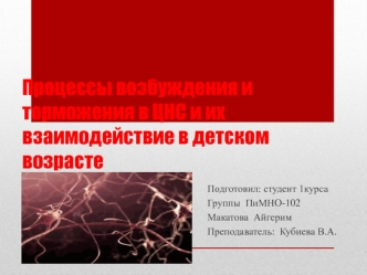 Процессы возбуждения и торможения в ЦНС и их взаимодействие в детском возрасте