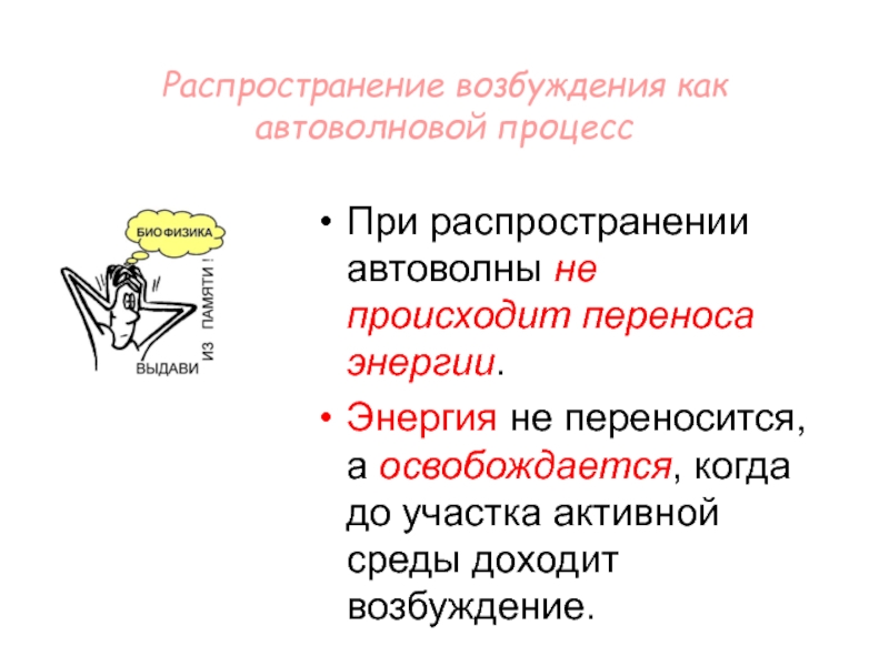 Причины возбуждения. Распространение возбуждения как автоволновой процесс. 1. Распространение возбуждения как автоволновой процесс. При распространении автоволны энергия. Возбуждение это как.