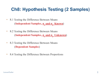Ch8: Hypothesis Testing (2 Samples)
