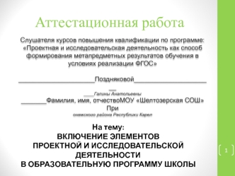 Включение элементов проектной и исследовательской деятельности в образовательную программу школы